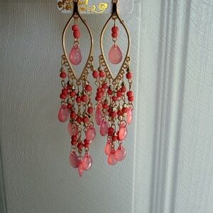 Elegant Pink and Gold Chandelier Earrings